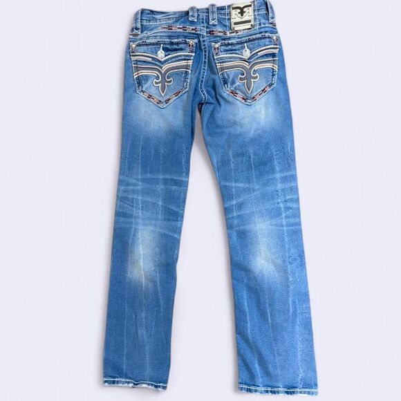Men’s Y2K Rock Revival Straight Distressed Jeans - Picture 3 of 6